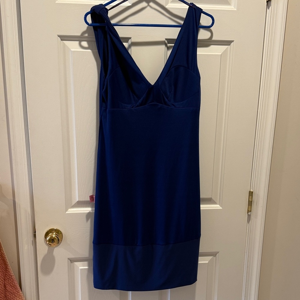 Eliza J Deep Blue V-Neck Mini Dress
